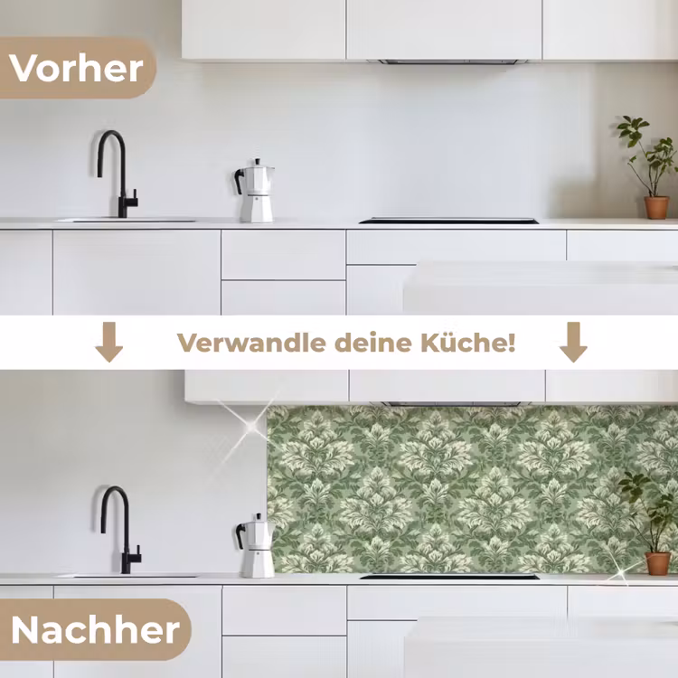 Sierlijk - Lichtgroen - Planten - Patroon - Getailleerd keuken achterwand 2 middel 871 -voor-na_DE