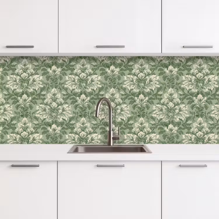 Sierlijk - Lichtgroen - Planten - Patroon - Getailleerd keuken achterwand 2 middel 871 -3d