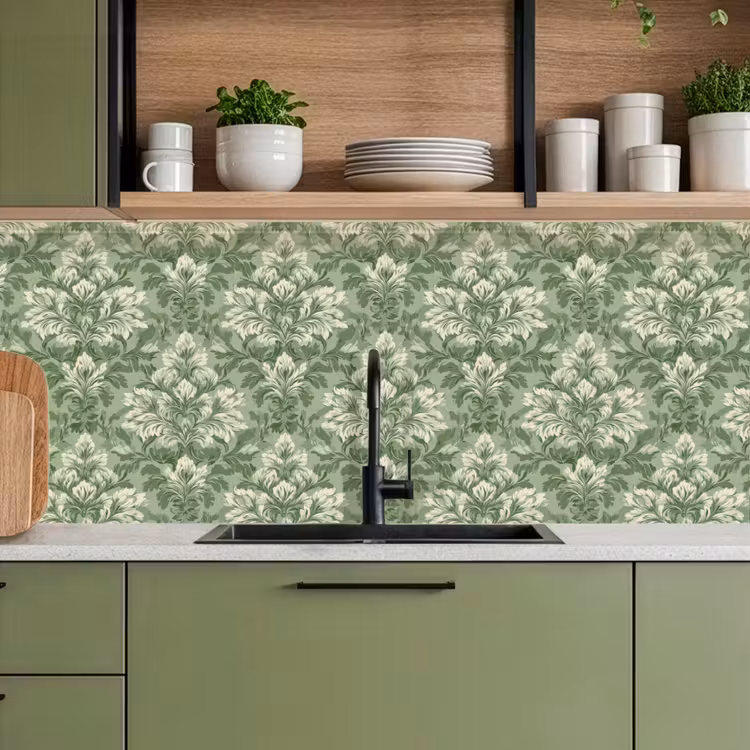 Sierlijk - Lichtgroen - Planten - Patroon - Getailleerd keuken achterwand 2 middel 871 -sfeer3