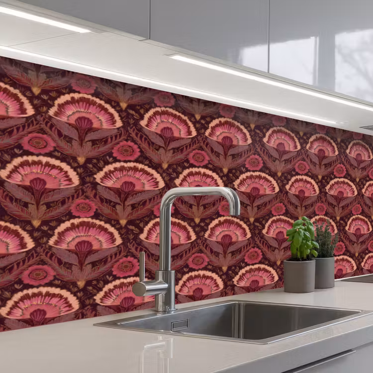 Antiek - Bloemen - Kleurrijk keuken achterwand 2 middel 871 -3d_schuin