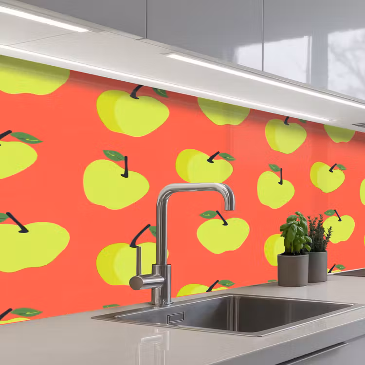 Appels - Modern - Groen keuken achterwand 2 middel 871 -3d_schuin