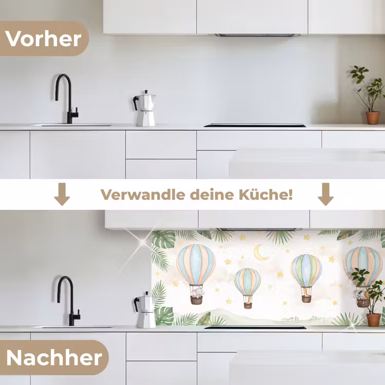 Aquarel - Luchtballonnen - Pastel keuken achterwand 2 middel -voor-na_DE