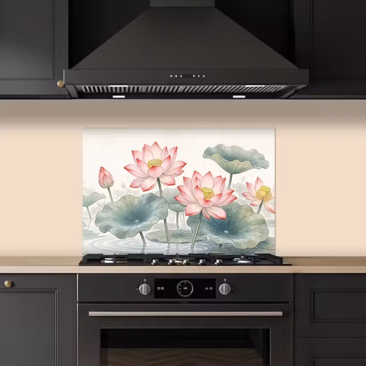 Aquarel - Lotusbloemen - Kleurrijk keuken achterwand spatscherm klein -sfeer1