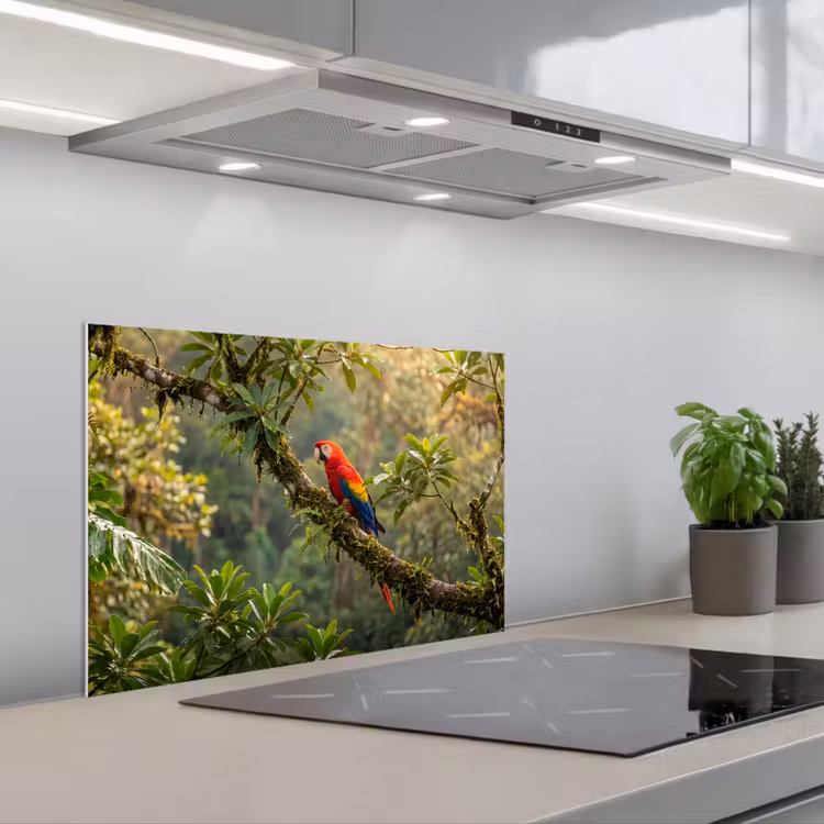 Ara - Jungle - Rood keuken achterwand spatscherm klein -3d_schuin