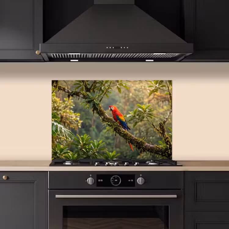 Ara - Jungle - Rood keuken achterwand spatscherm klein -sfeer1