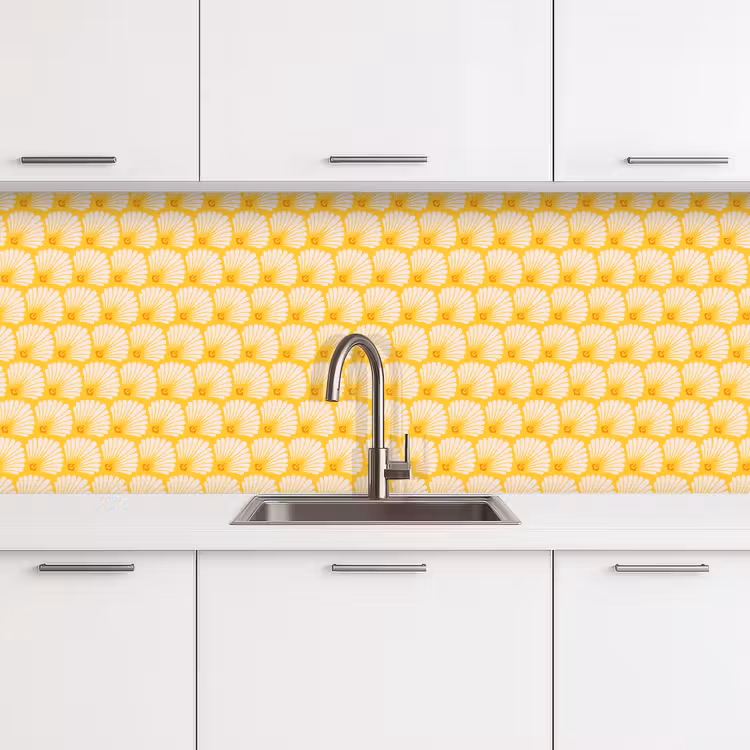 Art Deco - Design - Schelp - Geel keuken achterwand 2 middel 871 -3d