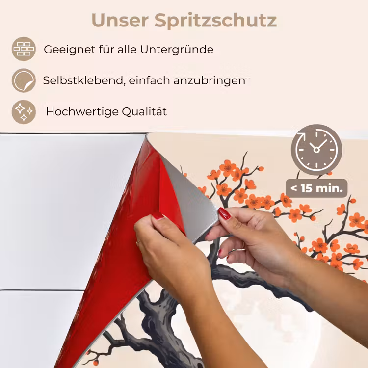 Aziatisch - Bloesem - Rood keuken achterwand spatscherm klein -spatscherm_DE
