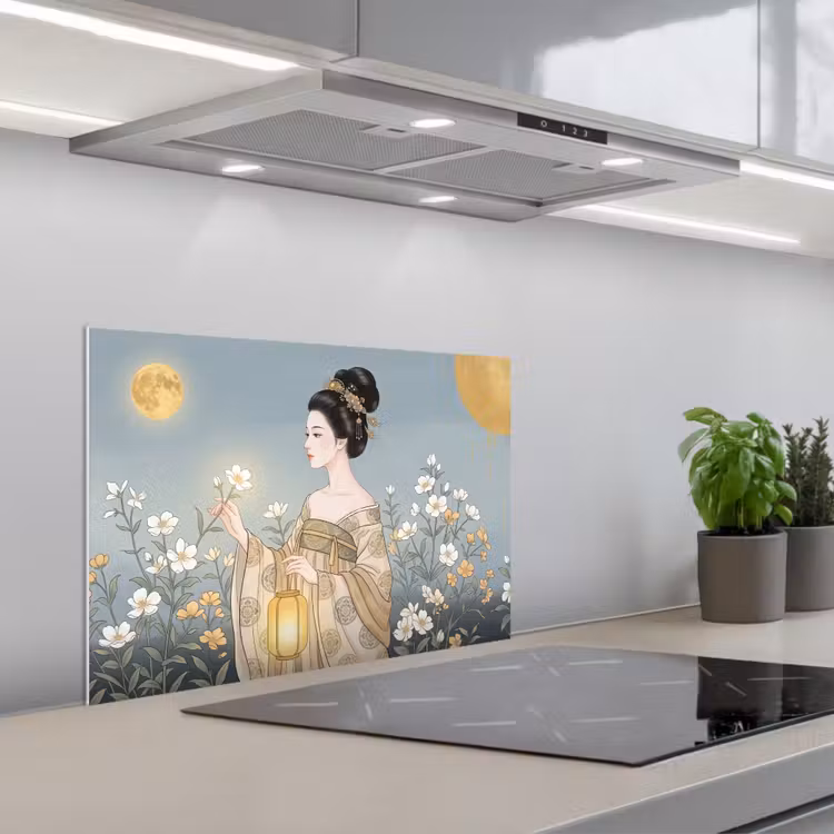 Aziatisch - Vrouw - Kimono keuken achterwand spatscherm klein -3d_schuin