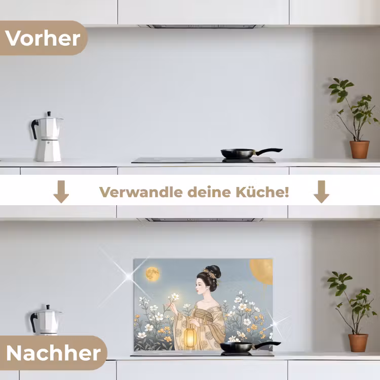 Aziatisch - Vrouw - Kimono keuken achterwand spatscherm klein -voor_na_DE