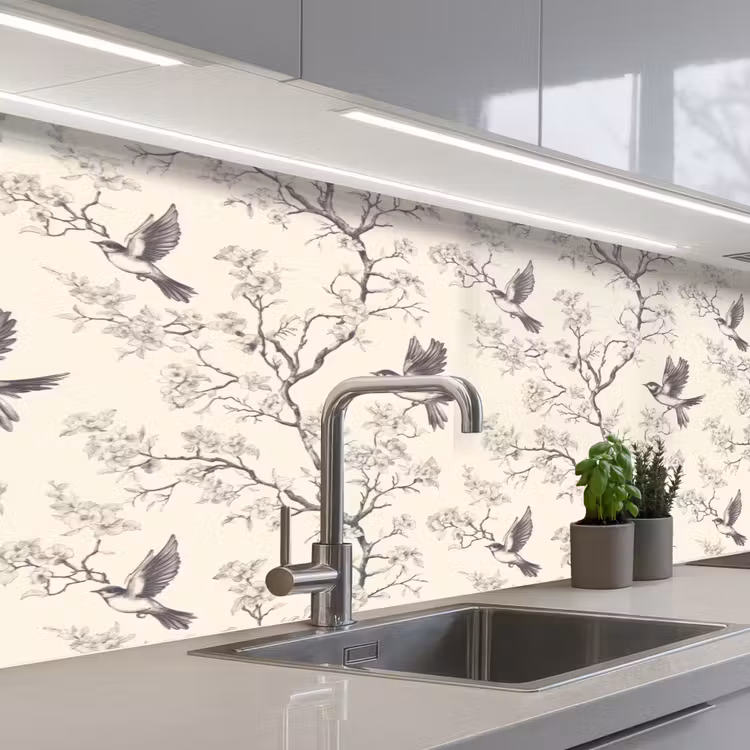 Takken - Vogels - Beige keuken achterwand 2 middel 871 -3d_schuin