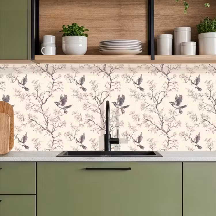 Takken - Vogels - Beige keuken achterwand 2 middel 871 -sfeer3