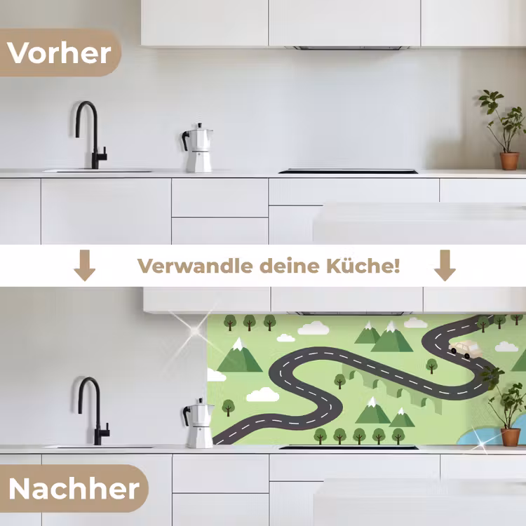 Auto - Bergweg - Natuur - Illustratie keuken achterwand 2 middel -voor-na_DE