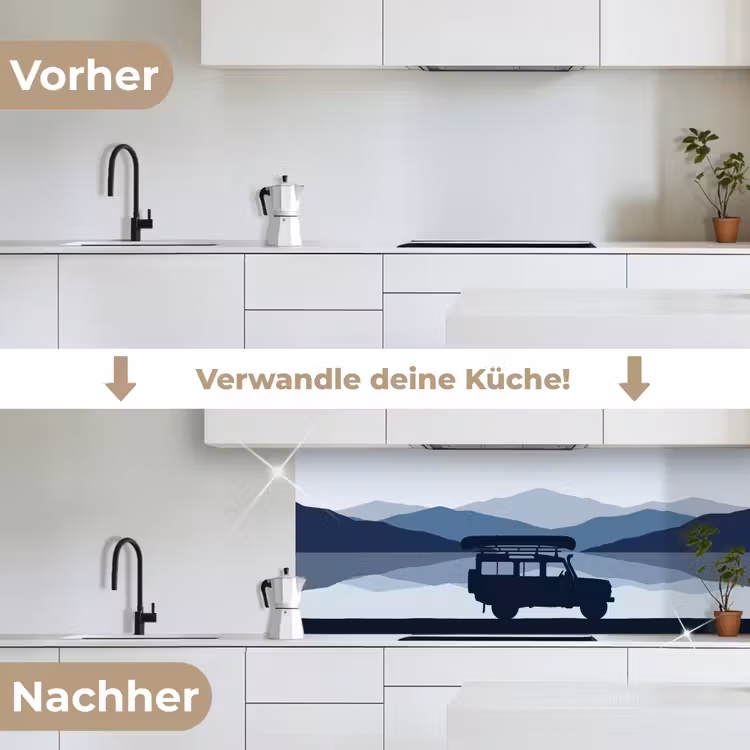 Auto - Meer - Bergen - Blauw keuken achterwand 2 middel -voor-na_DE