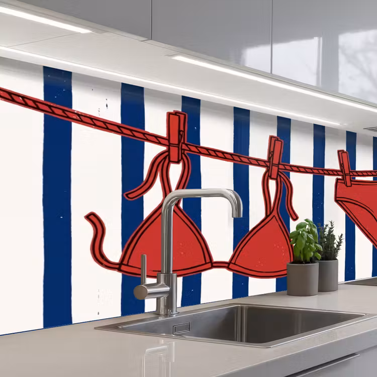 Badkleding - Waslijn - Zomer - Illustratie - Rood keuken achterwand 2 middel -3d_schuin
