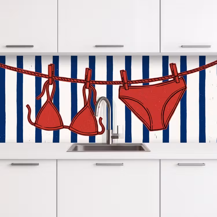 Badkleding - Waslijn - Zomer - Illustratie - Rood keuken achterwand 2 middel -3d