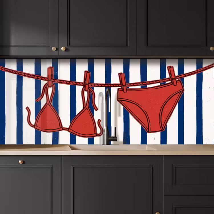 Badkleding - Waslijn - Zomer - Illustratie - Rood keuken achterwand 2 middel -sfeer1