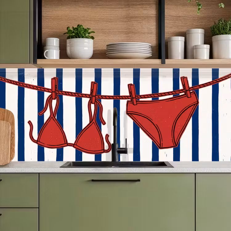 Badkleding - Waslijn - Zomer - Illustratie - Rood keuken achterwand 2 middel -sfeer3