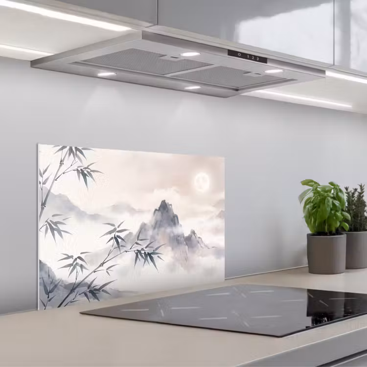 Bamboe - Azië - Grijs keuken achterwand spatscherm klein -3d_schuin