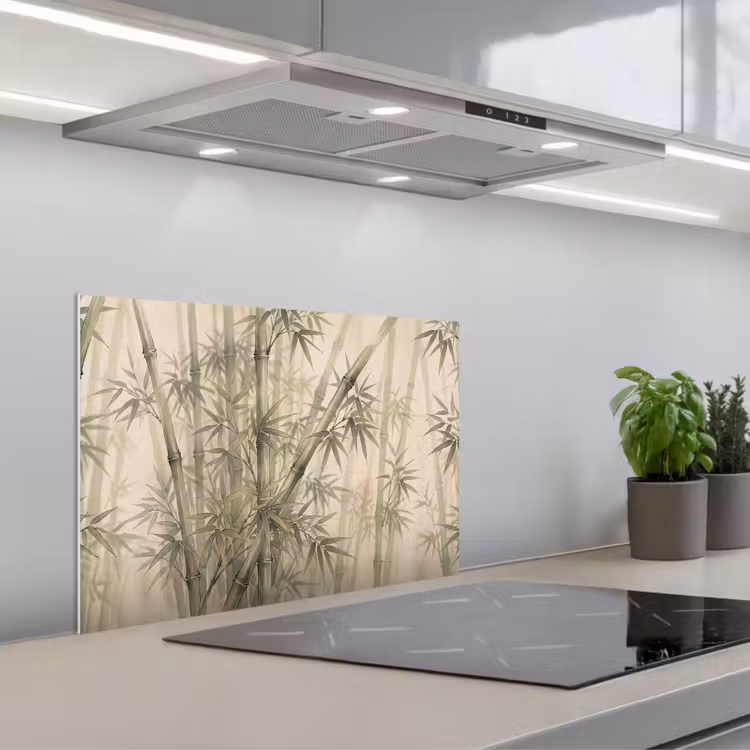 Bamboe - Bladeren - Aziatisch - Groen - Natuur keuken achterwand spatscherm klein -3d_schuin