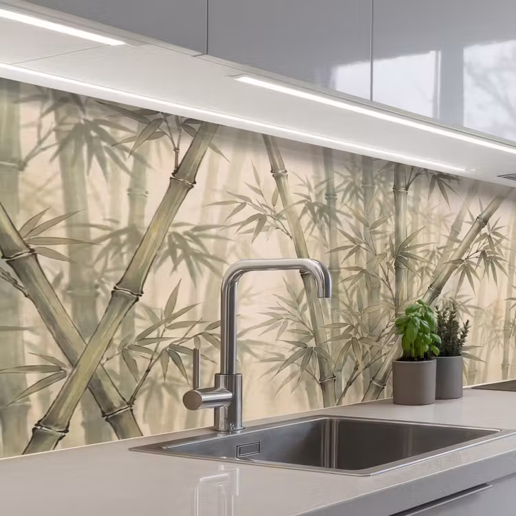 Bamboe - Bladeren - Aziatisch - Groen - Natuur keuken achterwand 2 middel -3d_schuin