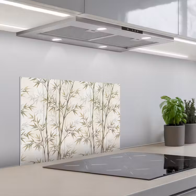Bamboe - Bladeren - Natuur - Aquarel - Groen keuken achterwand spatscherm klein -3d_schuin