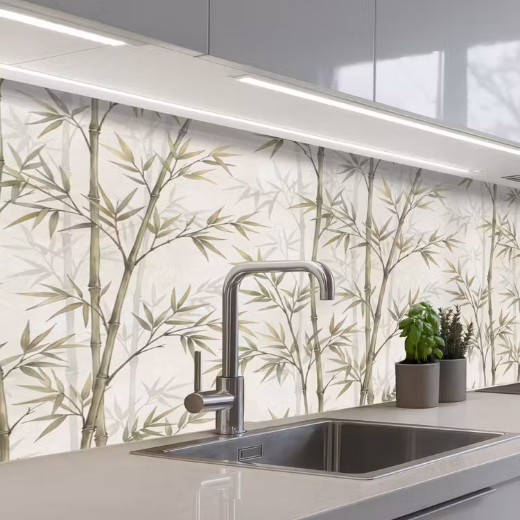 Bamboe - Bladeren - Natuur - Aquarel - Groen keuken achterwand 2 middel -3d_schuin