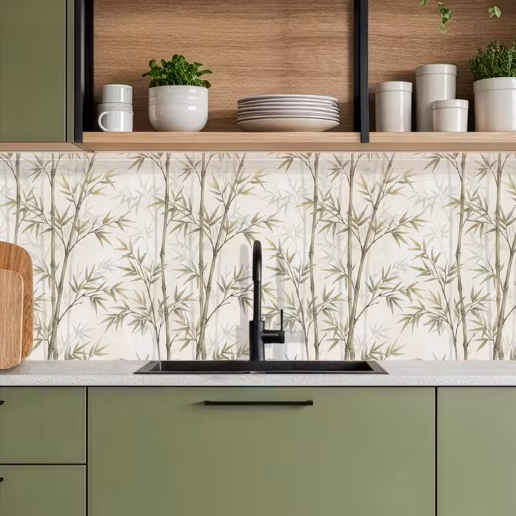 Bamboe - Bladeren - Natuur - Aquarel - Groen keuken achterwand 2 middel -sfeer3