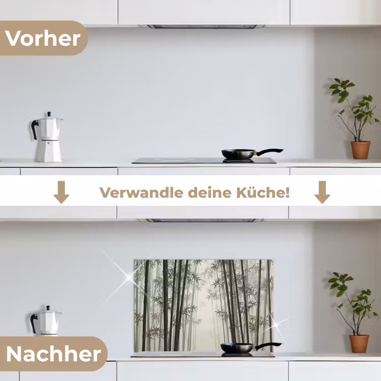 Bamboe - Bos - Mist - Natuur keuken achterwand spatscherm klein -voor_na_DE