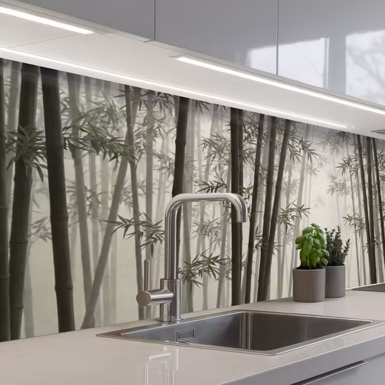 Bamboe - Bos - Mist - Natuur keuken achterwand 2 middel -3d_schuin