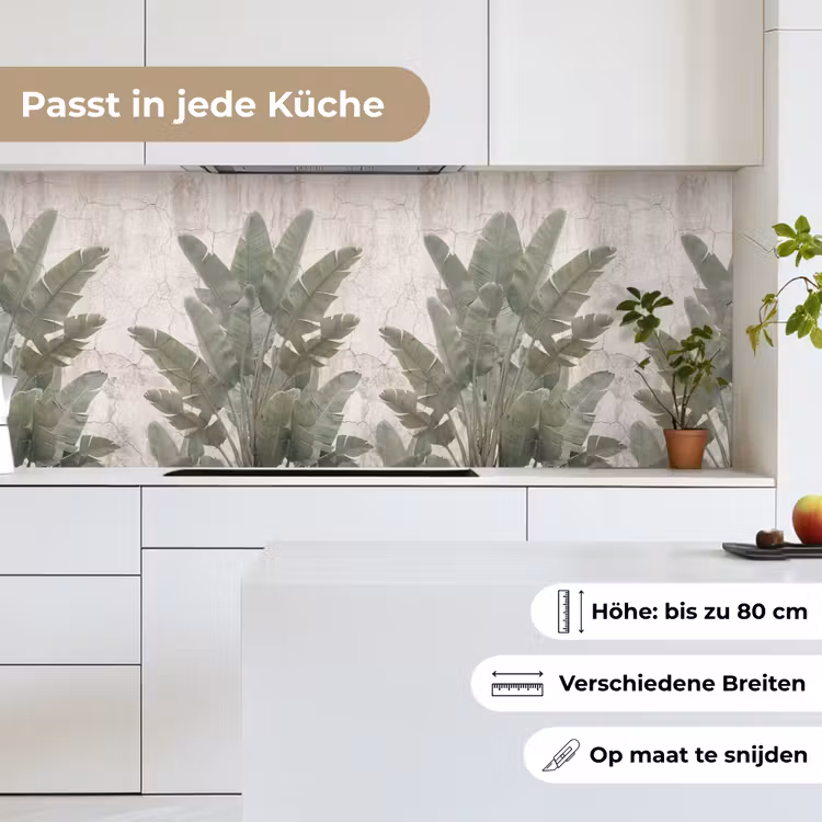 Bananenbladeren - Beton - Groen keuken achterwand 2 middel -sfeer4_DE