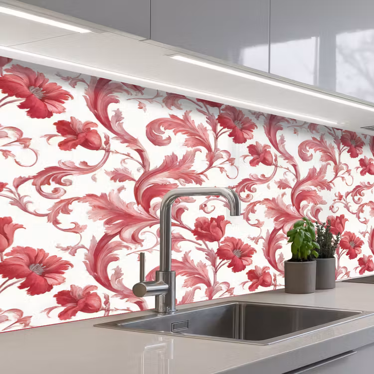 Barok - Patroon - Rood keuken achterwand 2 middel 871 -3d_schuin