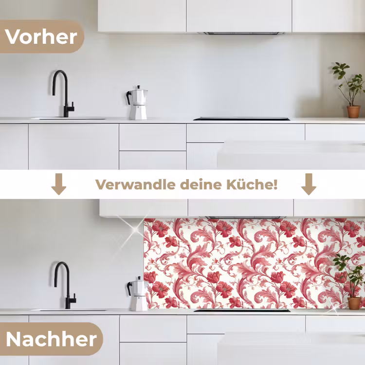 Barok - Patroon - Rood keuken achterwand 2 middel 871 -voor-na_DE