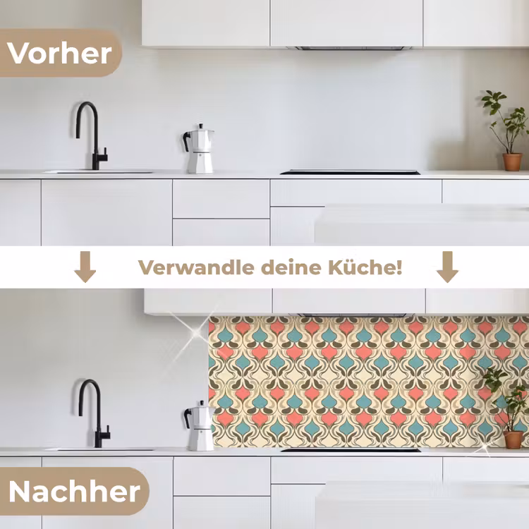 Barok - Retro - Kleurrijk keuken achterwand 2 middel 871 -voor-na_DE