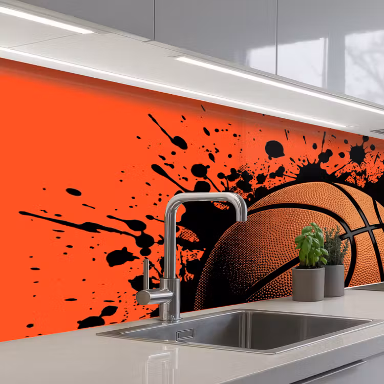 Basketbal - Verf - Sport - Oranje keuken achterwand 2 middel -3d_schuin