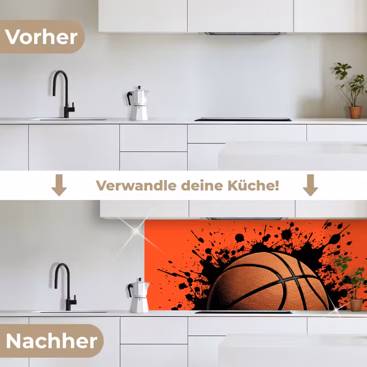 Basketbal - Verf - Sport - Oranje keuken achterwand 2 middel -voor-na_DE