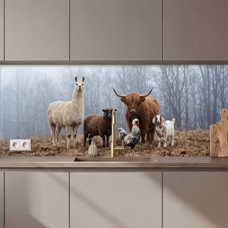 Boerderijdieren - Groep - Mist - Natuur - Rustiek keuken achterwand 2 middel zz_3dshopping