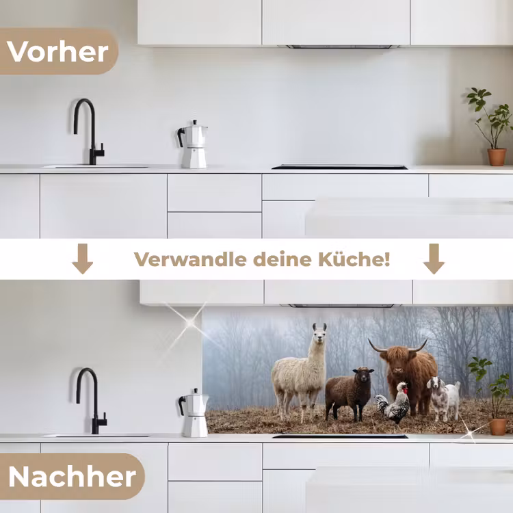 Boerderijdieren - Groep - Mist - Natuur - Rustiek keuken achterwand 2 middel -voor-na_DE