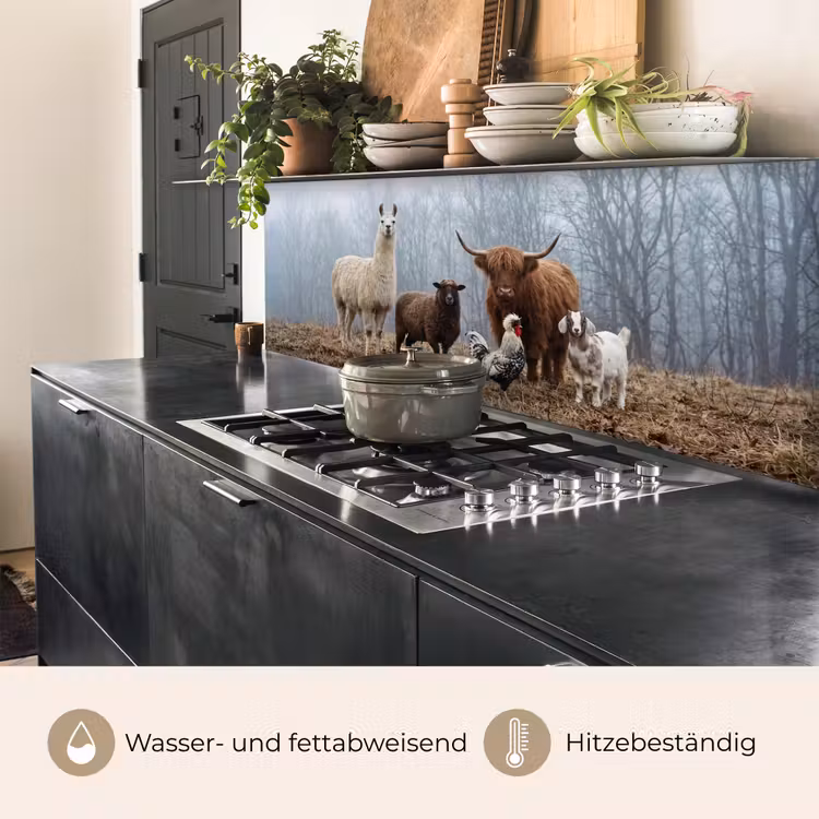 Boerderijdieren - Groep - Mist - Natuur - Rustiek keuken achterwand 2 middel -usp_DE