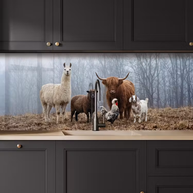 Boerderijdieren - Groep - Mist - Natuur - Rustiek keuken achterwand 2 middel -sfeer1