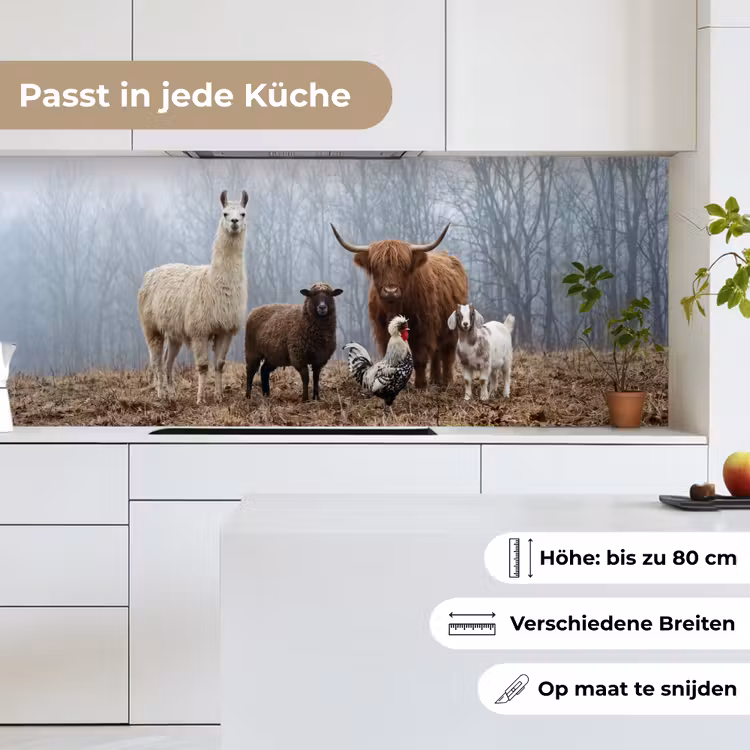 Boerderijdieren - Groep - Mist - Natuur - Rustiek keuken achterwand 2 middel -sfeer4_DE