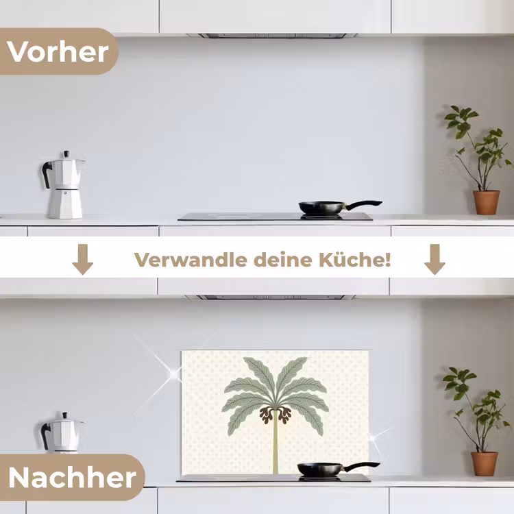 Boom - Bladeren - Groen - Decoratief - Beige keuken achterwand spatscherm klein -voor_na_DE