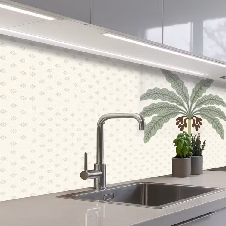 Boom - Bladeren - Groen - Decoratief - Beige keuken achterwand 2 middel -3d_schuin