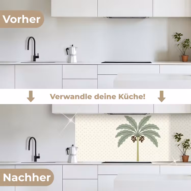 Boom - Bladeren - Groen - Decoratief - Beige keuken achterwand 2 middel -voor-na_DE