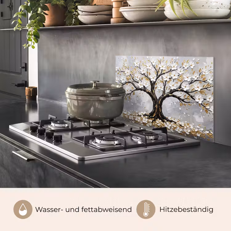 Boom - Bloemen - Natuur - Abstract - Wit keuken achterwand spatscherm klein -usp_DE