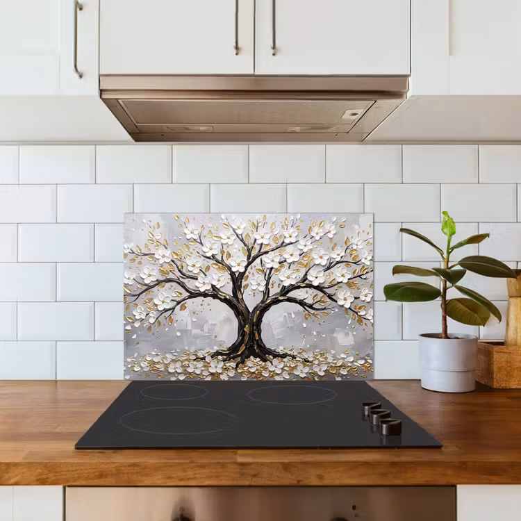Boom - Bloemen - Natuur - Abstract - Wit keuken achterwand spatscherm klein -sfeer2