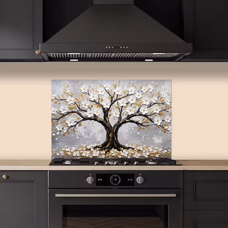 Boom - Bloemen - Natuur - Abstract - Wit keuken achterwand spatscherm klein -sfeer1