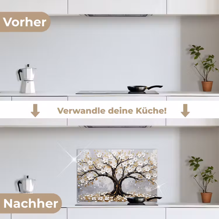 Boom - Bloemen - Natuur - Abstract - Wit keuken achterwand spatscherm klein -voor_na_DE