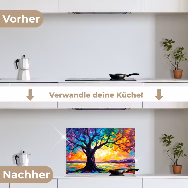 Boom - Landschap - Natuur - Abstract - Kleurrijk keuken achterwand spatscherm klein -voor_na_DE