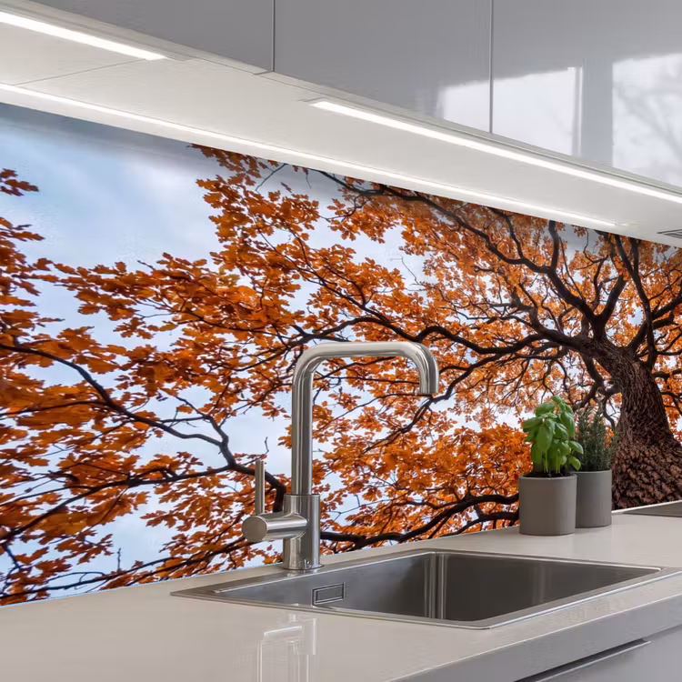 Boom - Bladerdak - Herfst - Oranje - Sfeervol keuken achterwand 2 middel -3d_schuin
