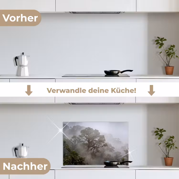 Boom - Mistig - Bos - Groen - Natuur keuken achterwand spatscherm klein -voor_na_DE